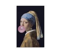 Johannes Vermeer Girl with A Pearl Earring Woman with Bubblegum Poster Artworks Picture Print Poster Wall Art Painting Canvas Decor Home Posters 24x36inch(60x90cm)