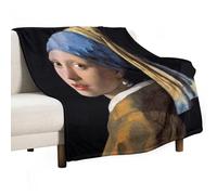 Johannes Vermeer Girl with The Pearl Earring Art Poster Fleece Bed Blanket Flannel All Season Use Cozy Plush Lightweight Throw Blankets Fall Decor 60"x80"