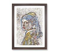 Johannes Vermeer The Girl With The Pearl Earring Modern Bg Framed Wall Art Print, Ready to Hang Picture for Living Room Bedroom Home Office Décor, Walnut A3 (34 x 46 cm)