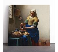 Johannes Vermeer The Milkmaid | Canvas Wall Art Print | Framed & Ready to Hang Picture | Modern Home Decor for Living Room, Bedroom, Kitchen or Office | 14x14 Inches