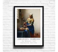 Johannes Vermeer - The Milkmaid print, Famous classic paintings, Iconic painters art work, A4 / A3 Home Decoration Wall Art Deco, Frame options available (A3 Framed (Black))