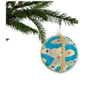 Johar Bauble - 10 cm | Silver & Teal Fabric Handmade Bauble with Coral & Blue Accents | Luxury Ornament with Gold Trim | Sustainable Year-Round Décor | UK Artisan Crafted Gift | Elegant Home Styling