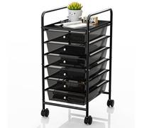 Johgee 6 Drawers Plastic Storage Cart, Multipurpose Mobile Organizer Shelving Unit with Lockable Wheels,Utility Rolling Cart Storage Trolley for Home Office Stationery Makeup Beauty,Transparent Black