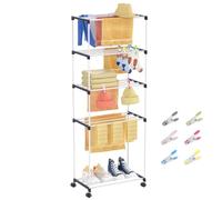 johgee Small Clothes Airer, Freestanding Towel Rack, Space Saving Tumble Dryer Tower with Wheels, Indoor Drying Rack for Bathrooms, Apartments and Laundry Rooms, 5 Levels