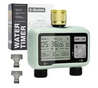 Johgee Sprinkler Timer 2 Zone Brass Inlet, Water Timer for Garden Hose Faucet 2 Outlet, Programmable Water Hose Timers Irrigation System Controller with Child Lock Mode, Auto & Manual Mode, Rain Delay