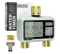 Johgee Sprinkler Timer 2 Zone with Brass Inlet & Outlet, Water Timer for Garden Hose Faucet 2 Outlet, Programmable Water Hose Timers Irrigation System Controller, Auto & Manual Mode, Rain Delay