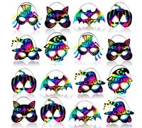 Johiux 90 Piece Halloween Scratch Masks Scratch Art Set for Kids Adults,halloween Class Craft for Kids Bulk Halloween Party Games,Magic Scratch Paper Favor Supplies Bats,Witches,Pumpkins,Cats,Spiders