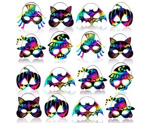 Johiux 90 Piece Halloween Scratch Masks Scratch Art Set for Kids Adults,halloween Class Craft for Kids Bulk Halloween Party Games,Magic Scratch Paper Favor Supplies Bats,Witches,Pumpkins,Cats,Spiders