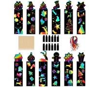 Johiux Christmas Scratch Art for Kids,24Pcs Bookmarks for Children,Classroom Gifts,with 24pcs Wooden Stylus and 24pcs Satin Ribbons for Kids School Tags,Classroom, Party Bags Filler for Kids.,(CB01)