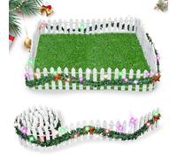 Johiux Dollhouse Accessories Small Fence Christmas Tree Miniature Wooden Fence,Mini Garden Fencing Fairy Garden Accessories, White Picket Fence Panel Garden Fence with LED Light., ZL01