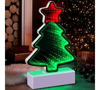 Johiux LED Infinity Lights - Mini Christmas Tree with Mirror Decorations, Table Decoration, Light Up Xmas Mini Tree