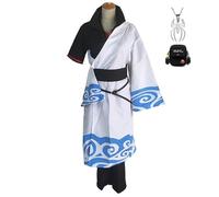 JOHLCR Anime GINTAMA Sakata Gintoki Cosplay Costume with Necklace Props for Adults Halloween Carnival Party Dress Up Outfits Gift for Manga Lovers Suitable for Stage Play, Anime Expo,White,XL