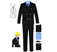 JOHLCR Anime ONE PIECE Costume Vinsmoke Sanji Uniform Cosplay Suit with Necklace Costume Props for Adults Outfits Party Costumes Suitable for Stage Play, Gift, Cosplay Lovers, Comics Expo,Black,XXL