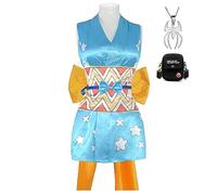 JOHLCR Anime ONE PIECE Nami Cosplay Costume with Necklace Gift for Manga Lovers Satin Print Props for Adults Halloween Carnival Party Dress Up Outfits Suitable for Stage Play, Anime Expo,Blue,XXL