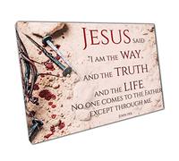 John 14:6 Bible Quote Religion Bloody Nails Crown Of Thorns Easter Resurrection Wall Art Print On Canvas Picture For Home Office Decor 91x61cm (36x24In)