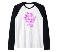 John 14:6 Jesus The Way Truth Life Bible Verse Scripture God Raglan Baseball Tee