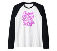 John 14:6 Jesus The Way Truth Life Bible Verse Scripture God Raglan Baseball Tee