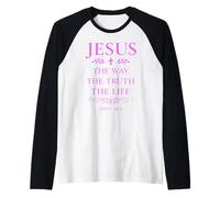 John 14:6 Jesus The Way Truth Life Bible Verse Scripture God Raglan Baseball Tee