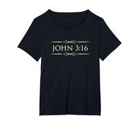John 3-16, Christian Bible, Classic Text Style T-Shirt, Women's Plus, Black, 1X