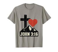 John 3:16 Cross Heart Mountain Christian Design T-Shirt