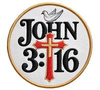 John 3:16 Gospel Patch (3.5 Inch) Embroidered Iron-on/Sew-on Badge Catholic Cross with Dove Church Christian Bible Verse Emblem Gift Patches