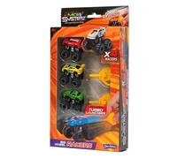 JOHN ADAMS | MICRO SYSTEMZ BIG WHEEL RACERS: Set of 4 Monster Truck micro vehicles with turbo launcher! | Toy Vehicles & Playsets | Die Cast Cars | Ages 4+