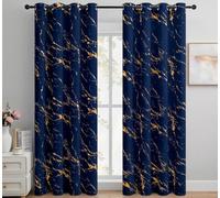 John Aird Blackout Curtains Eyelet Gold Foil Marble Effect On Navy Thermal Curtain (Navy, 66" Width x 54" Drop)
