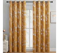 John Aird Blackout Curtains Eyelet Silver Foil Marble Effect On Ochre Thermal Curtain (Ochre/Silver, 90" Width x 90" Drop)