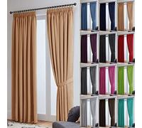 John Aird Blackout Curtains Pencil Pleat with Tie Backs - Thermal, Energy Saving Curtains for Bedroom & Living Room (Natural, 117 x 229cm (46"x 90"))