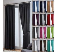 John Aird Blackout Curtains Pencil Pleat with Tie Backs - Thermal, Energy Saving Curtains for Bedroom & Living Room (Black, 117 x 229cm (46"x 90"))