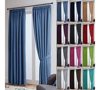 John Aird Blackout Curtains Pencil Pleat with Tie Backs - Thermal, Energy Saving Curtains for Bedroom & Living Room (Blue, 229 x 183cm (90"x 72"))