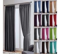 John Aird Blackout Curtains Pencil Pleat with Tie Backs - Thermal, Energy Saving Curtains for Bedroom & Living Room (Grey, 229 x 229cm (90"x 90"))
