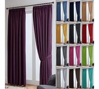 John Aird Blackout Curtains Pencil Pleat with Tie Backs - Thermal, Energy Saving Curtains for Bedroom & Living Room (Aubergine, 229 x 183cm (90"x 72"))