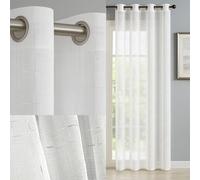 John Aird Celeste White Linen Effect Eyelet Voile Curtain Panel - Elegant Light Filtering Sheer Window Curtain with Subtle Silver Thread (52" Wide x 54" Drop)