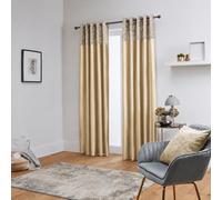John Aird Crushed Velvet Band Faux Silk Eyelet Curtains (Cream, 66" Wide x 72" Drop)