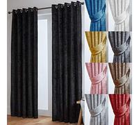John Aird Crushed Velvet Fully Lined Eyelet Curtains (Black, 90" Wide x 108" Drop)