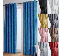 John Aird Crushed Velvet Fully Lined Eyelet Curtains (Blue, 46" Wide x 72" Drop)
