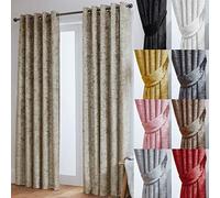John Aird Crushed Velvet Fully Lined Eyelet Curtains (Cream, 46" Wide x 72" Drop)