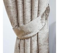 John Aird Crushed Velvet Fully Lined Eyelet Curtains (Cream, Pair Of Tiebacks)
