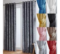 John Aird Crushed Velvet Fully Lined Eyelet Curtains (Dark Grey, 46" Wide x 72" Drop)