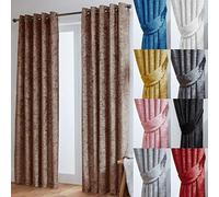 John Aird Crushed Velvet Fully Lined Eyelet Curtains (Mocha, 66" Wide x 90" Drop)