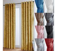 John Aird Crushed Velvet Fully Lined Eyelet Curtains (Ochre, 46" Wide x 72" Drop)