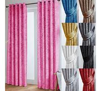 John Aird Crushed Velvet Fully Lined Eyelet Curtains (Pink, 46" Wide x 72" Drop)