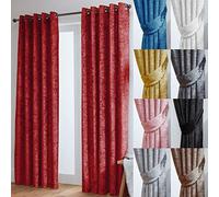 John Aird Crushed Velvet Fully Lined Eyelet Curtains (Red, 66" Wide x 72" Drop)