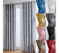 John Aird Crushed Velvet Fully Lined Eyelet Curtains (Silver, 66" Wide x 54" Drop)
