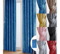 John Aird Crushed Velvet Fully Lined Pencil Pleat Curtains (Blue, 90" Wide x 90" Drop)