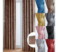 John Aird Crushed Velvet Fully Lined Pencil Pleat Curtains (Mocha, 46" Wide x 90" Drop)