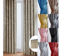 John Aird Crushed Velvet Fully Lined Tape Top Curtains (Cream, 46" Wide x 72" Drop)