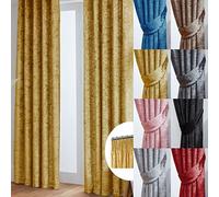 John Aird Crushed Velvet Fully Lined Tape Top Curtains (Ochre, 90" Wide x 90" Drop)