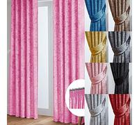 John Aird Crushed Velvet Fully Lined Tape Top Curtains (Pink, 90" Wide x 108" Drop)